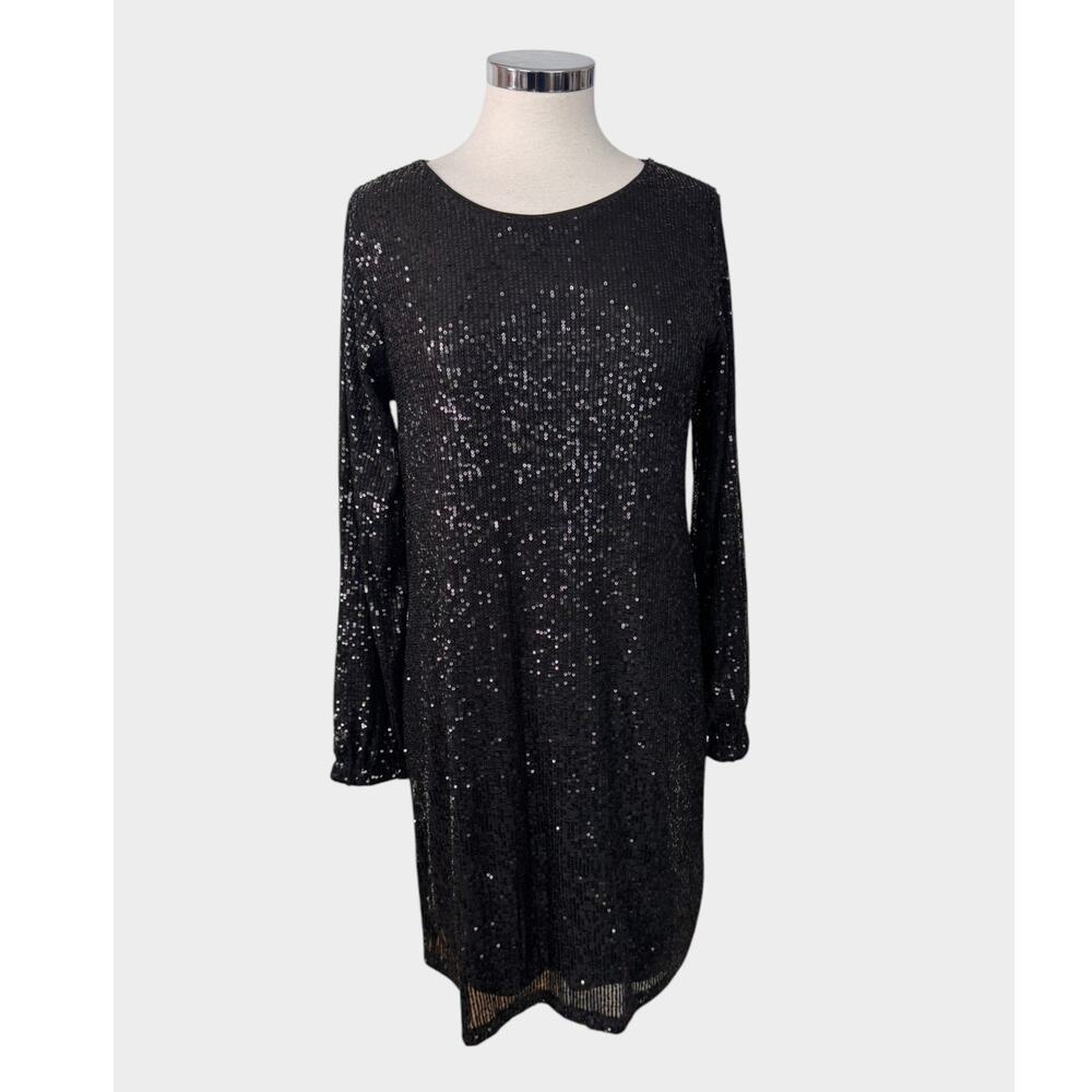 Studio Y Small Black Sequin Long Sleeve Coctail Party Special Occasion Dress - Picture 2 of 10